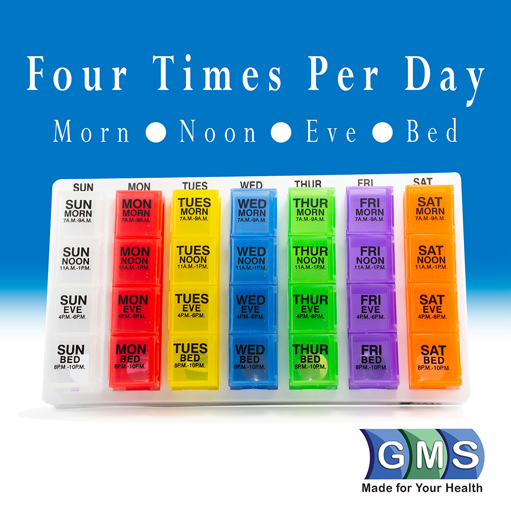 Weekly 4TimesaDay Rainbow Pill Organizer GMS Group Medical Supply