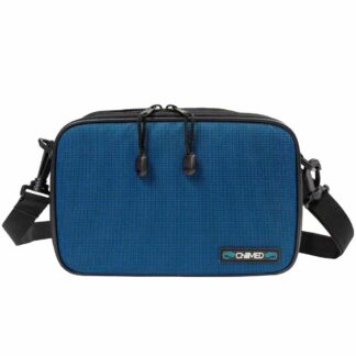 Blue Chillmed Elite Bag facing forward. Zippers are visible with the strap on either side.