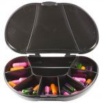Black Vita Carry Large Medication Case Opened and Filled Empty Front Facing Open and Filled with Pills