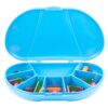 Blue Vita Carry Large Medication Case Opened and Filled Empty Front Facing Open and Filled with Pills