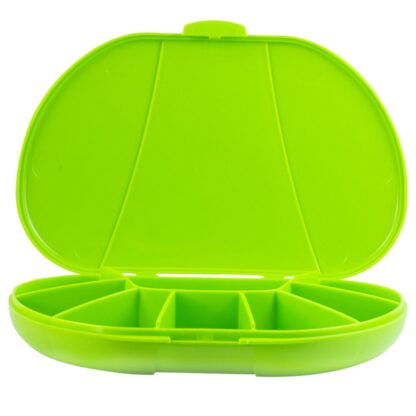 Green Vita Carry Large Medication Case Opened and Filled Empty Front Facing Open and Empty