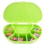Green Vita Carry Large Medication Case Opened and Filled Empty Front Facing Open with Pills