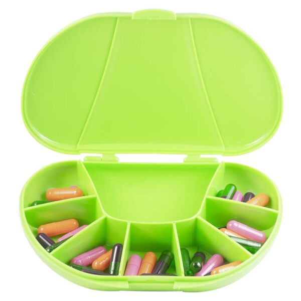 Green Vita Carry Large Medication Case Opened and Filled Empty Front Facing Open with Pills