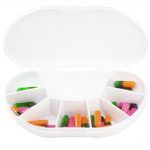 White Vita Carry Large Medication Case Opened and Filled Empty Front Facing Open and Filled with Pills