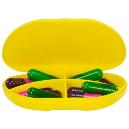Yellow Vita Carry Pocket Clamshell Case Open and Filled with Pills