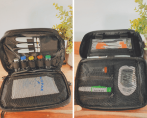 travel diabetes bag packed with insulin