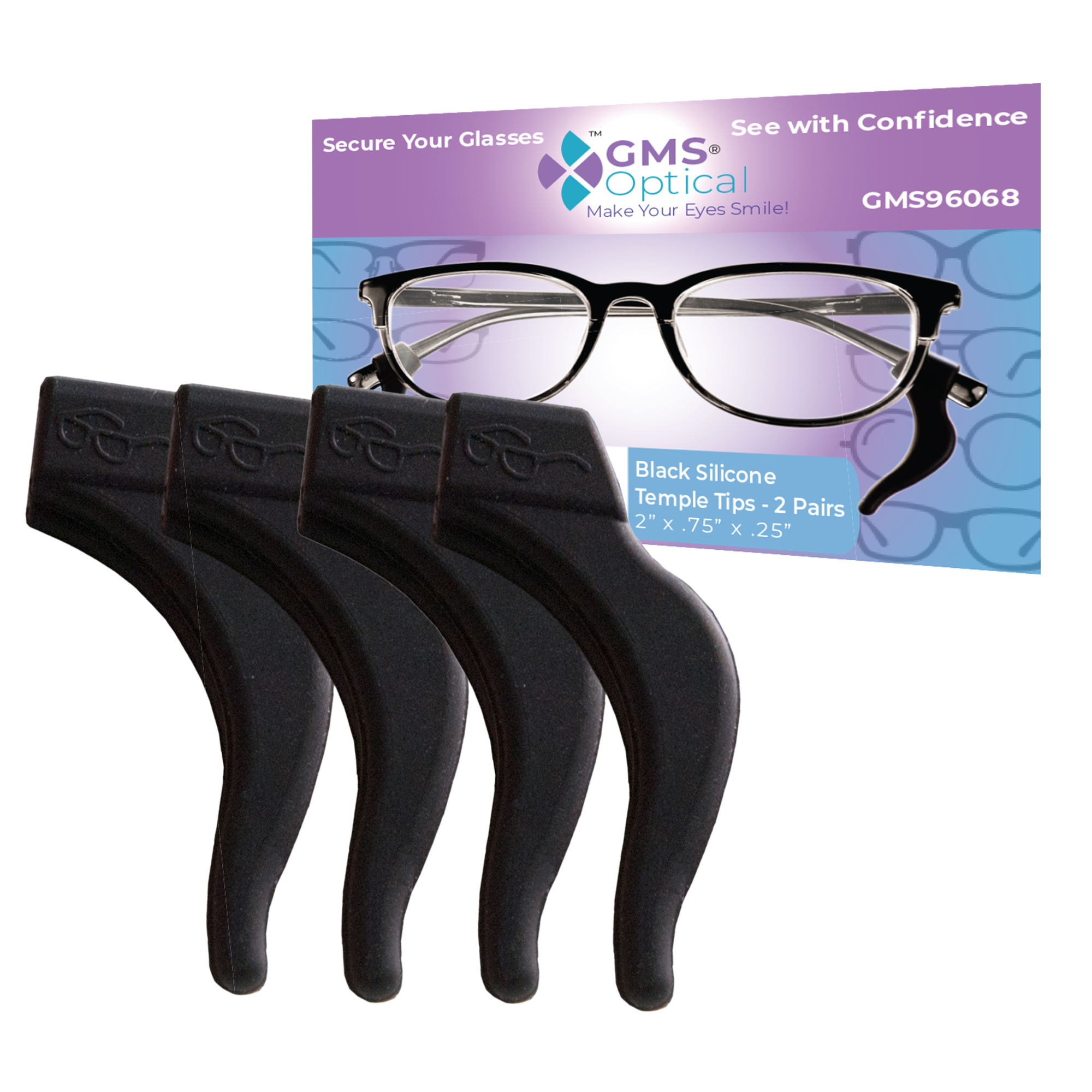 Gms Optical Temple Tips Black 2 Pair Per Pack Group Medical Supply
