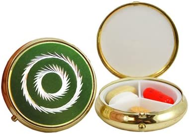 3 Compartment Round Fashion Pill Case (green Circle)