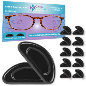 GMS Optical Cushion Halfmoon Adhesive Black Nose Pads 15mm x 7mm x 2.5mm